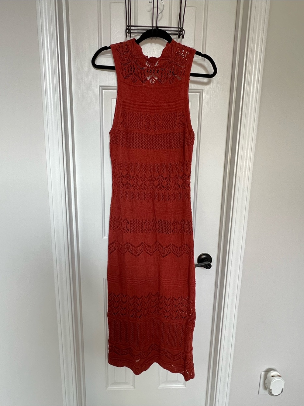 Sleeveless Burnt Orange Crochet Knit Maxi Dress